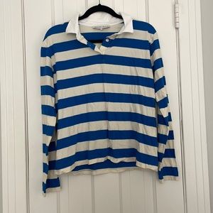 Blue and white striped, size MEDIUM Madewell x KULE, long sleeve polo.